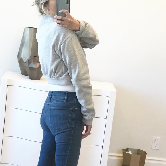 KIEV Gray Cropped Fleece Zip Up Jacket w Neon - Picture 6 of 6